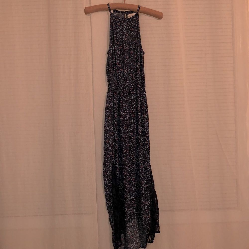 abercrombie 12 Floral Navy Coral White Sleeveless High Low Maxi Dress Lace - Picture 5 of 11